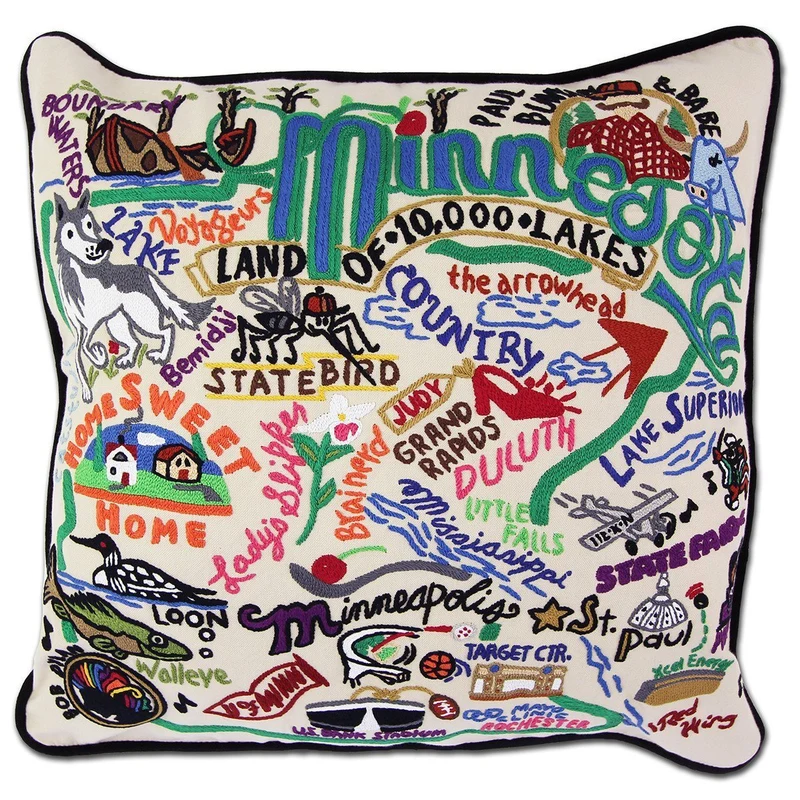 Minnesota Embroidered CatStudio State Pillow
