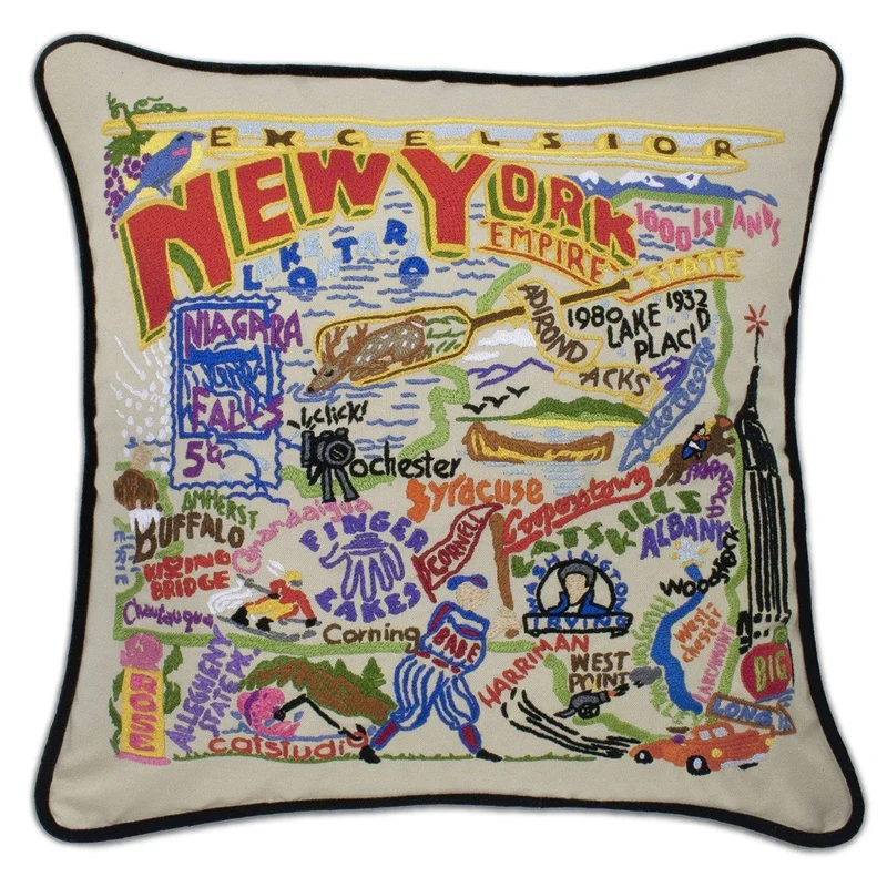 New York Embroidered CatStudio State Pillow