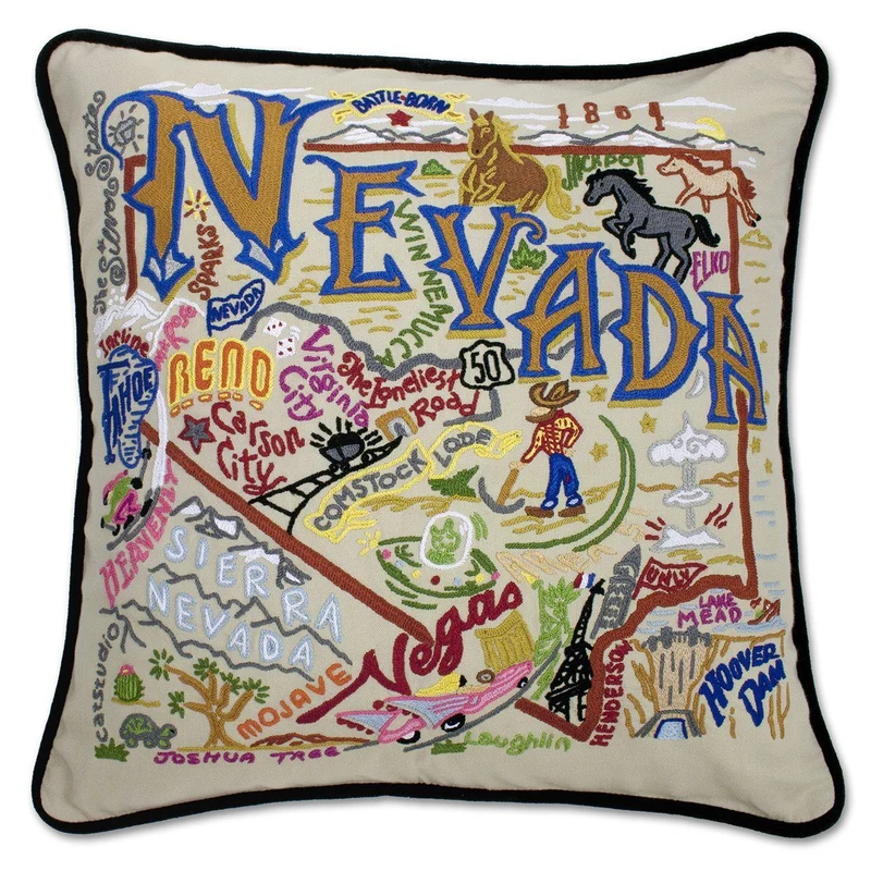 Nevada Embroidered CatStudio State Pillow