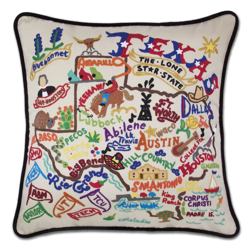 Texas Embroidered CatStudio State Pillow