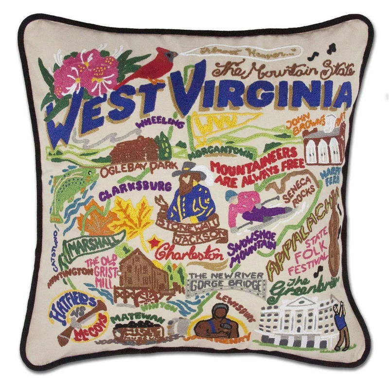 West Virginia Embroidered CatStudio State Pillow