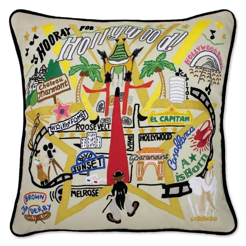 Hollywood Embroidered CatStudio Pillow