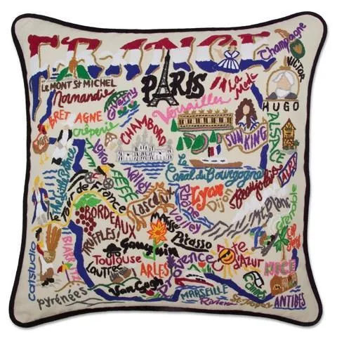 France Embroidered CatStudio Pillow