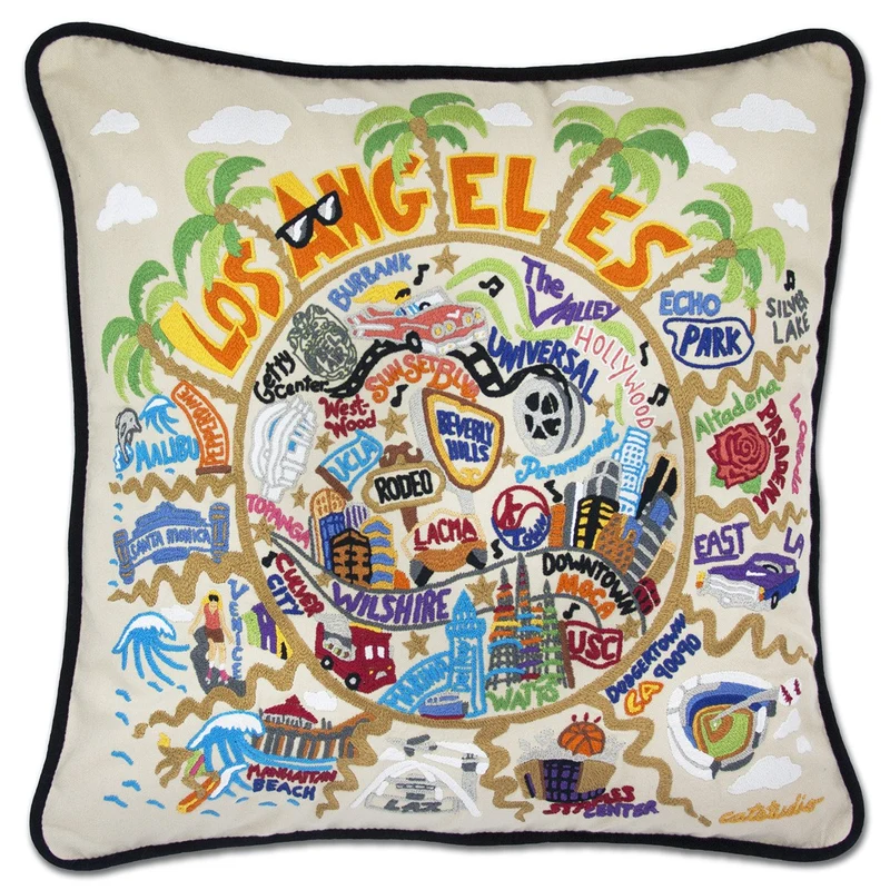 Los Angeles Embroidered CatStudio Pillow
