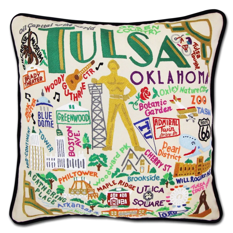 Tulsa Embroidered CatStudio Pillow