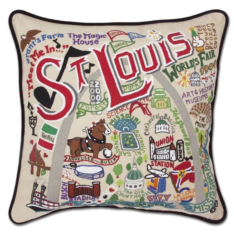 St. Louis Hand Embroidered CatStudio Pillow