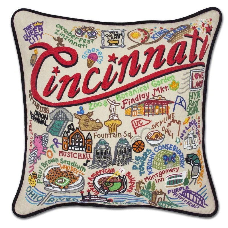 Cincinnati Embroidered CatStudio Pillow