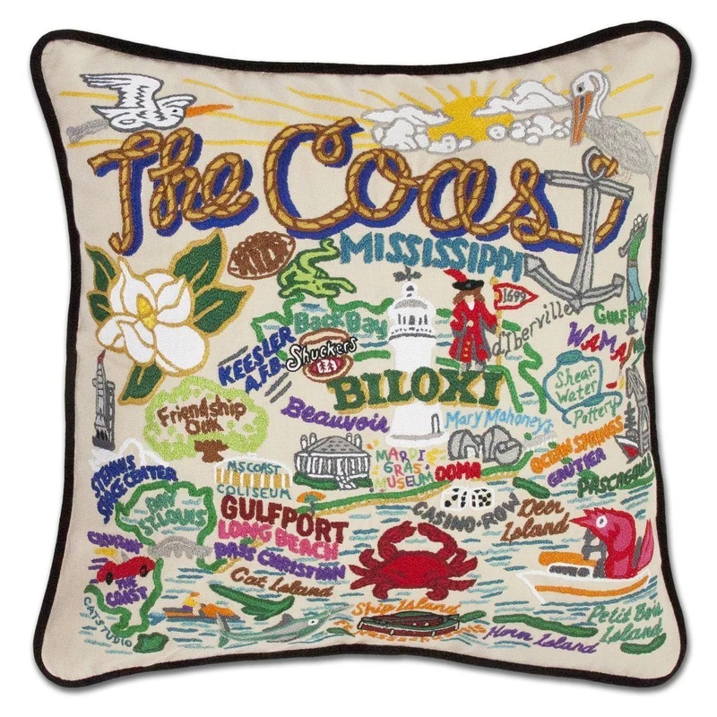 Mississippi Coast Embroidered CatStudio Pillow
