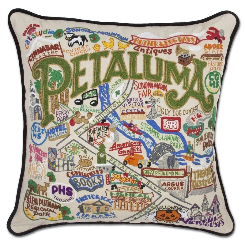 Petaluma Hand Embroidered CatStudio Pillow