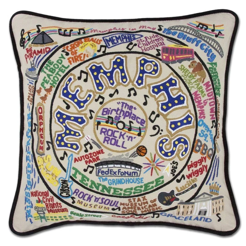 Memphis Embroidered CatStudio Pillow