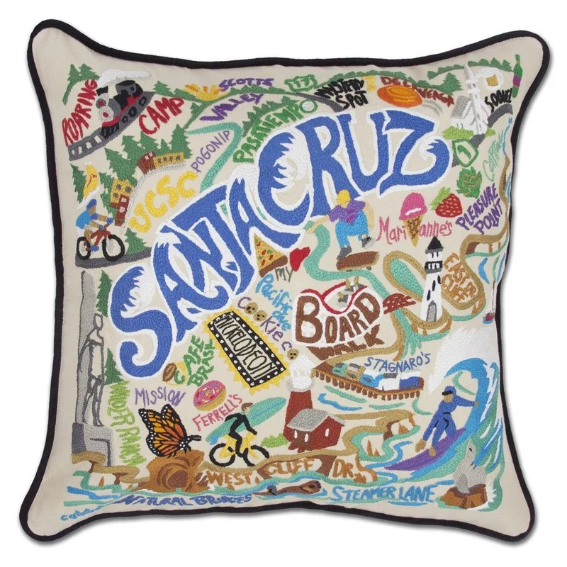 Santa Cruz Embroidered CatStudio Pillow