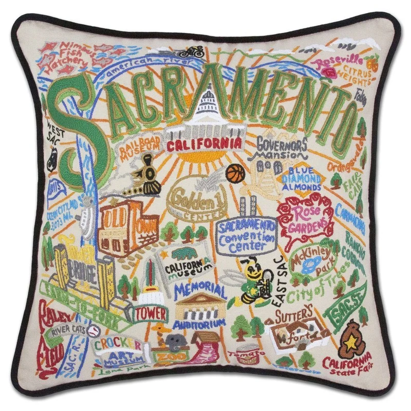 Sacramento Hand Embroidered CatStudio Pillow