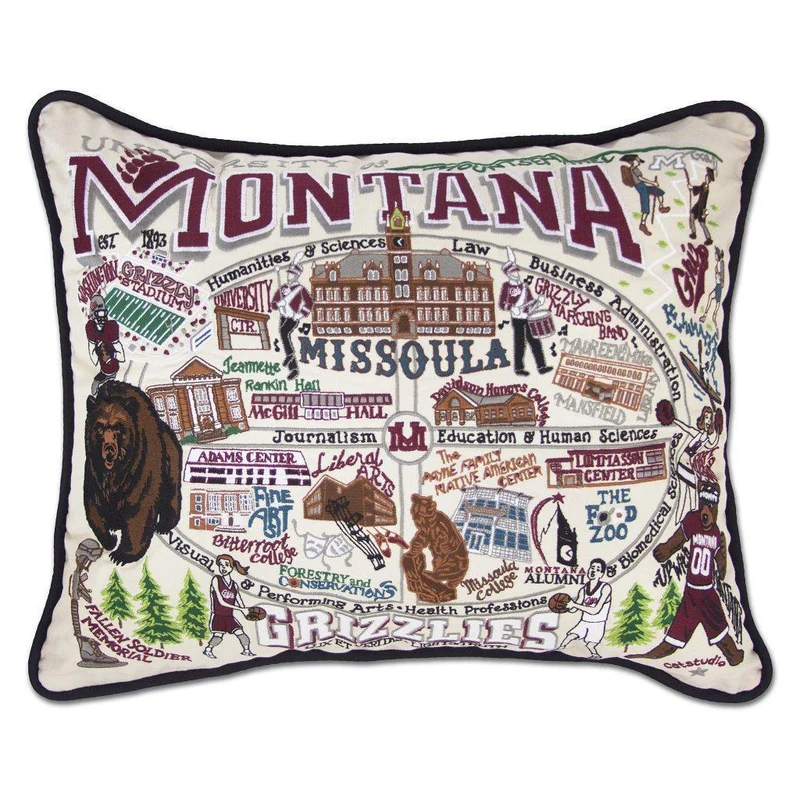 University of Montana Embroidered CatStudio Pillow