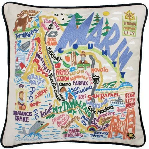 Marin County Embroidered CatStudio Pillow