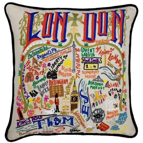 London Hand Embroidered CatStudio Pillow