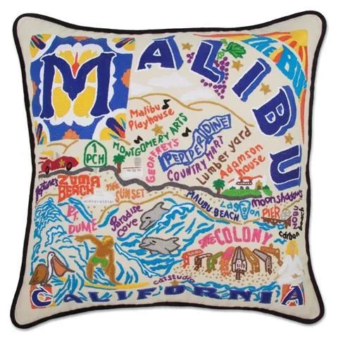 Malibu Embroidered CatStudio Pillow