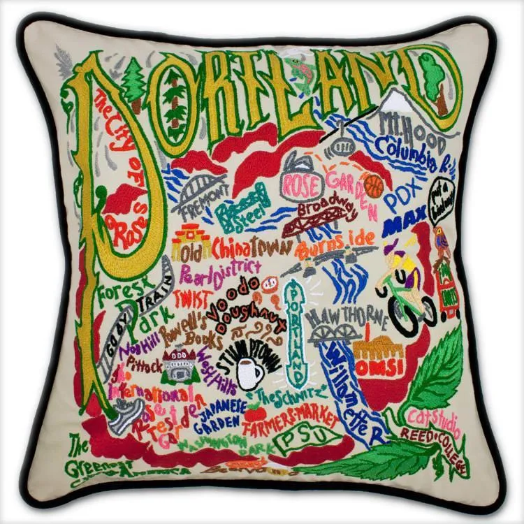 Portland (OR) Hand Embroidered CatStudio Pillow