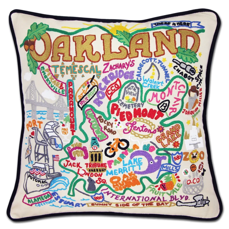 Oakland Hand Embroidered CatStudio Pillow