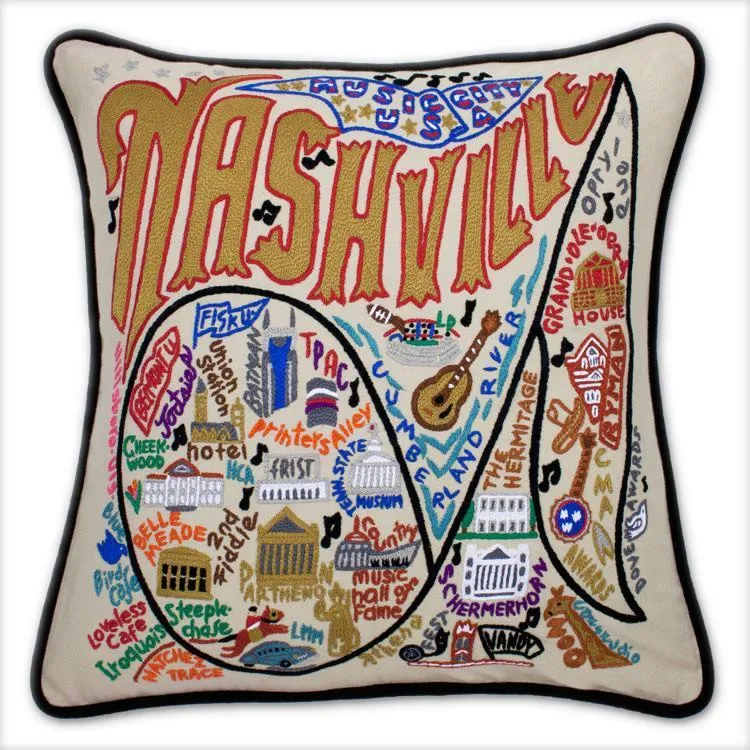 Nashville Embroidered CatStudio Pillow
