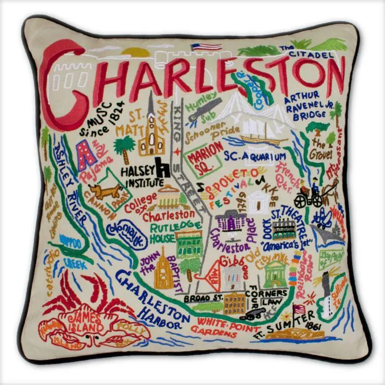 Charleston Embroidered CatStudio Pillow