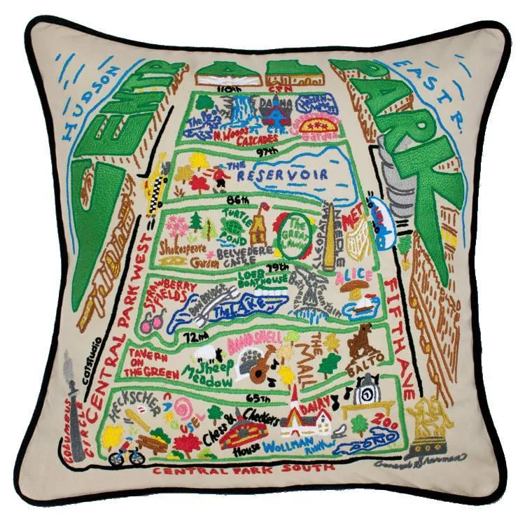 Central Park Embroidered CatStudio Accent Pillow