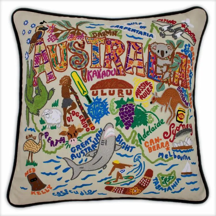 Australia Embroidered CatStudio Pillow