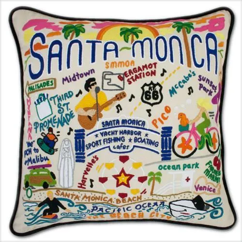 Santa Monica Embroidered CatStudio Pillow