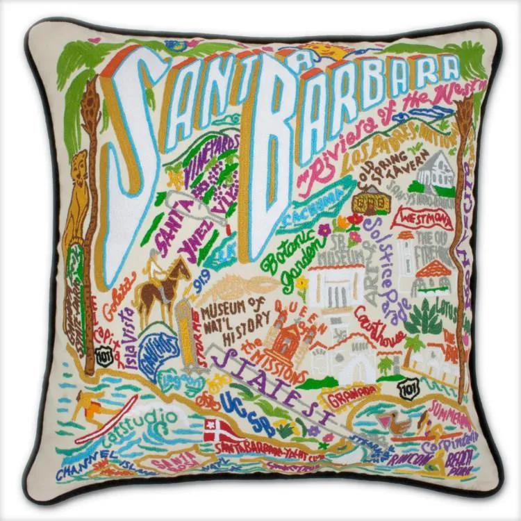 Santa Barbara Embroidered CatStudio Pillow