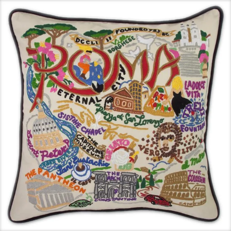Rome Embroidered CatStudio Pillow
