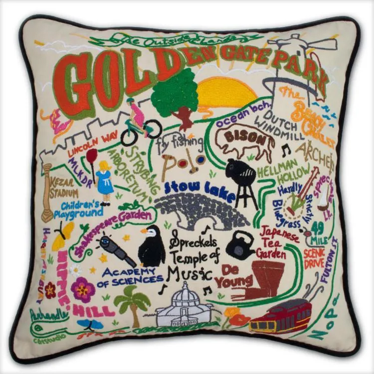 Golden Gate Park Hand Embroidered CatStudio Pillow
