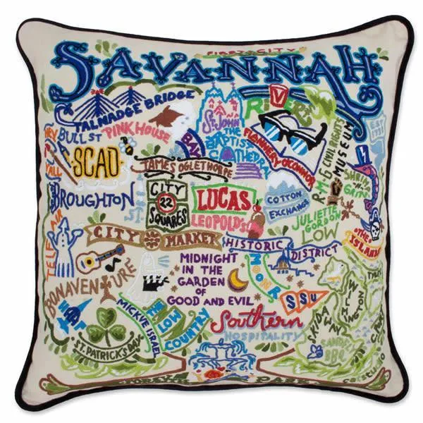 Savannah Embroidered CatStudio Pillow