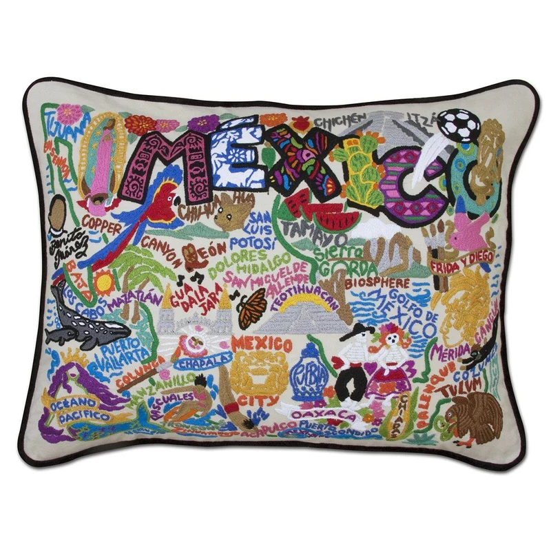 Mexico Embroidered CatStudio Pillow