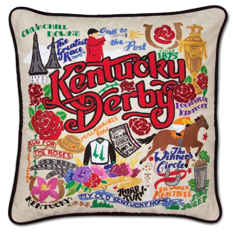 Kentucky Derby Embroidered CatStudio Pillow