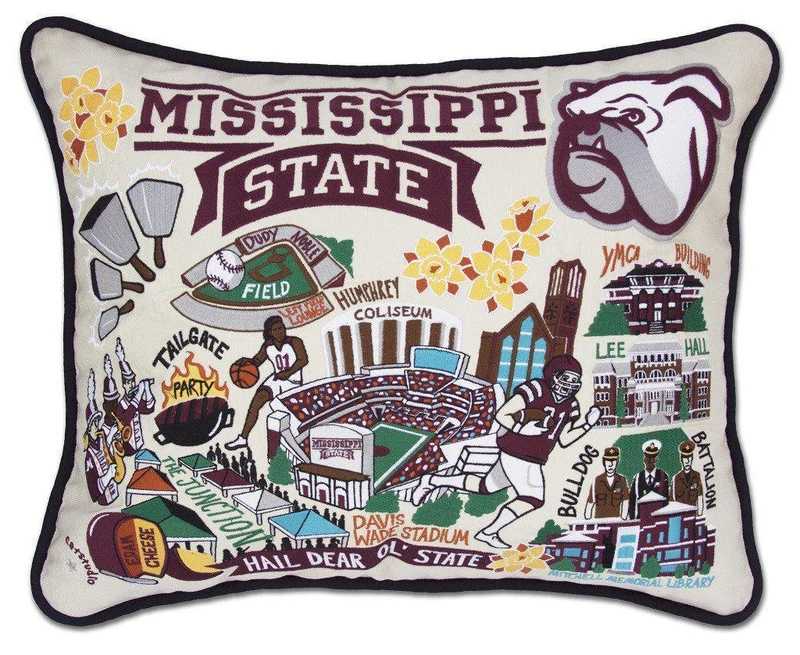 Mississippi State University Embroidered CatStudio Pillow