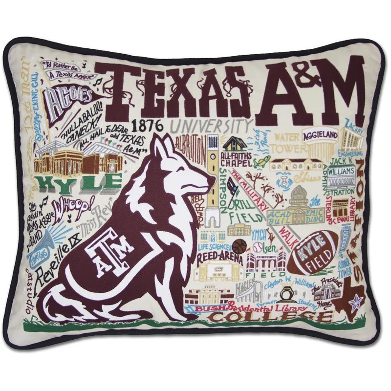 Texas A&M Embroidered CatStudio Pillow