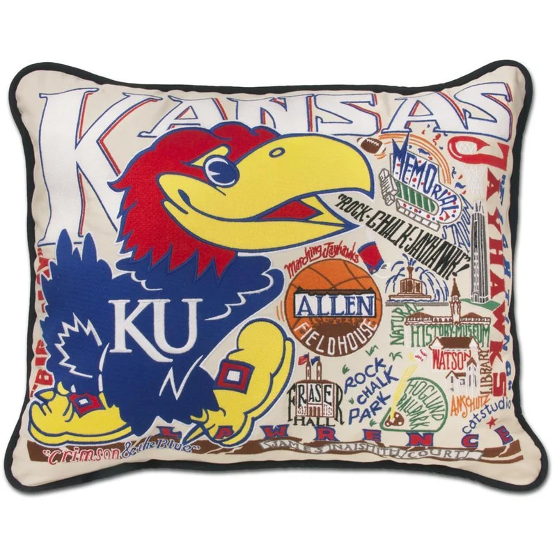 University of Kansas Embroidered CatStudio Pillow