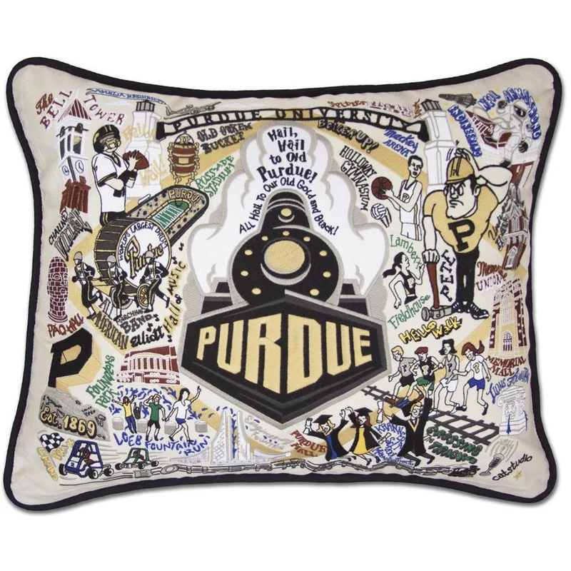 Purdue University Embroidered CatStudio Pillow