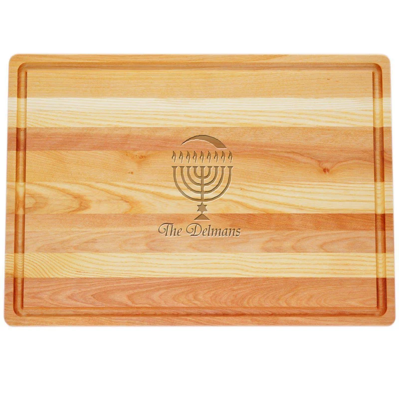 Large Wood Cutting Board - Personalized Hanukkah