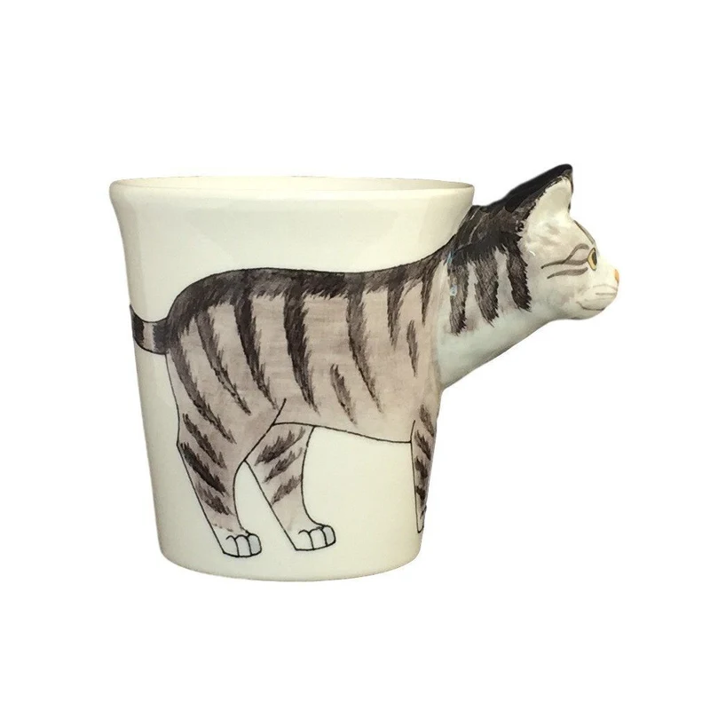 Gray Tabby Cat Hand Painted Coffee Mug