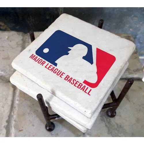 Chicago White Sox Italian Marble Coasters with Wrought Iron Holder (set of 4)