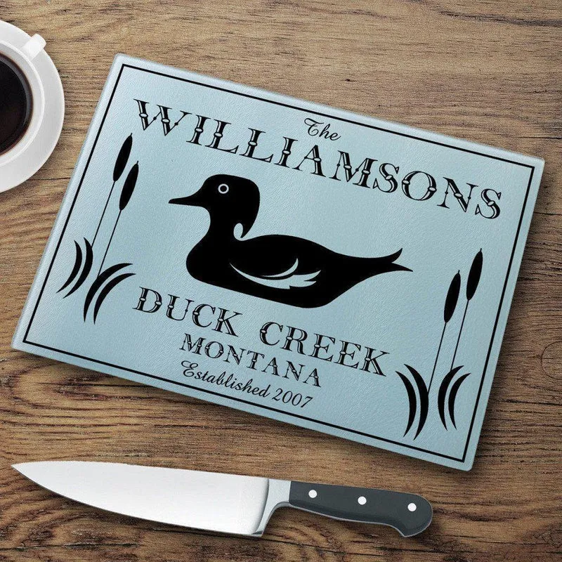Wood Duck Personalized Glass Cutting Board