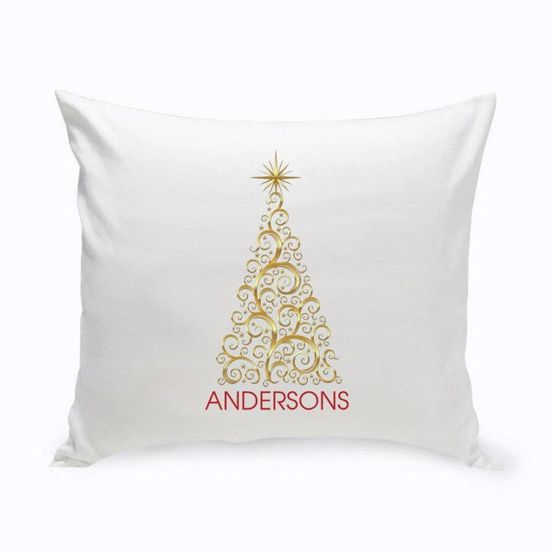 Gold Tree PersonalizedHoliday Throw Pillow