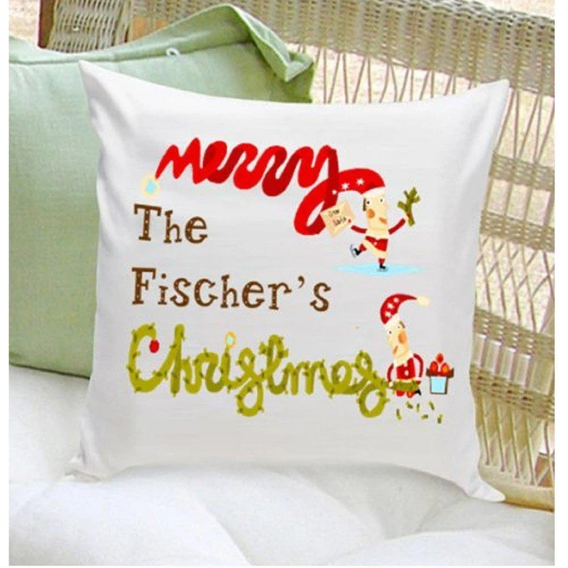 Elves Personalized Holiday Throw Pillow