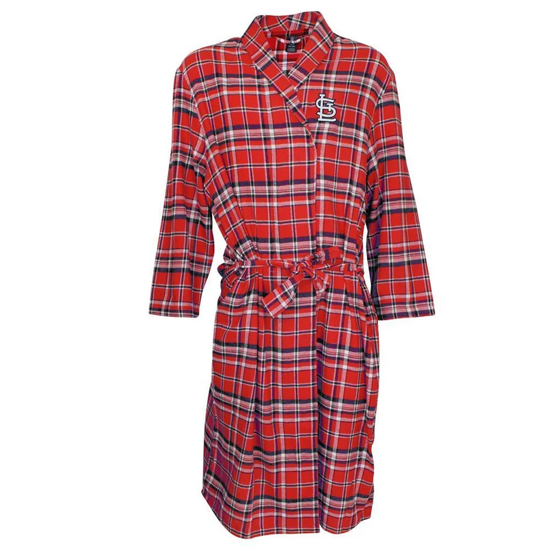 St. Louis Cardinals Mens Flannel Bathrobe in Red/Navy Plaid
