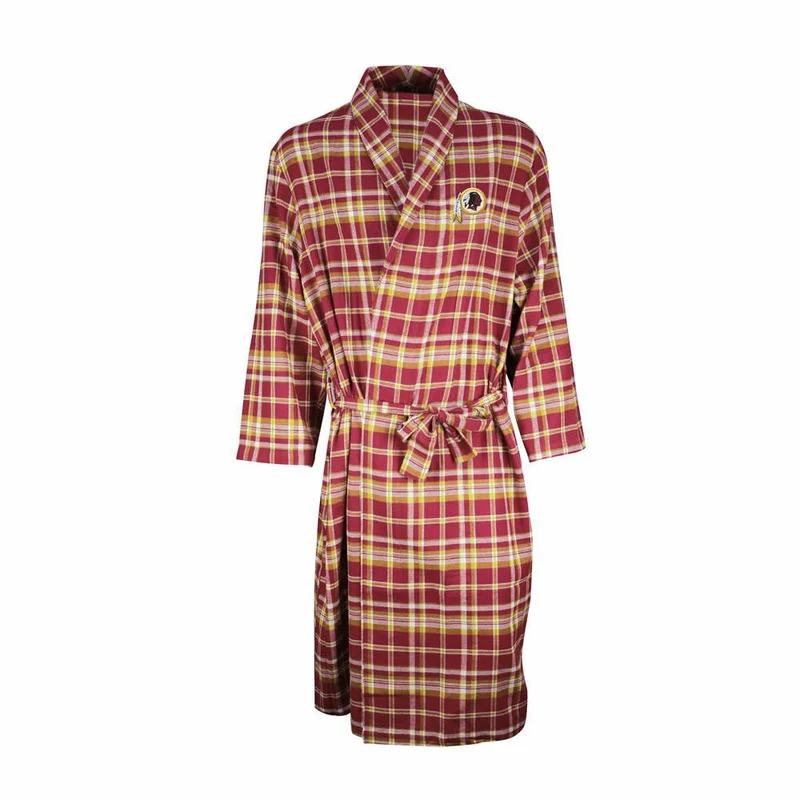 Washington Redskins Mens Burgundy/Gold Plaid Flannel Bathrobe