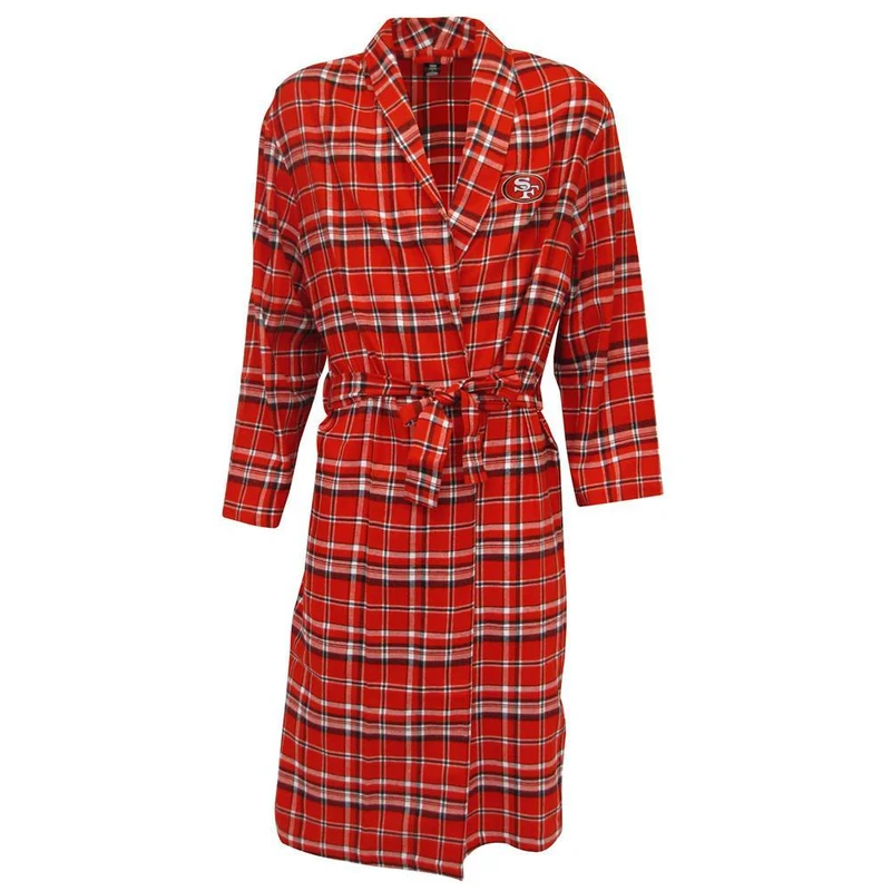 San Francisco 49ers Mens Red/Black Plaid Flannel Bathrobe