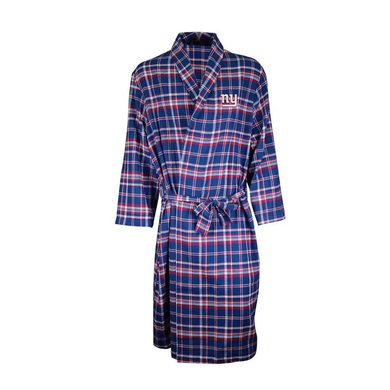 New York Giants Mens Navy/Red Plaid Flannel Bathrobe