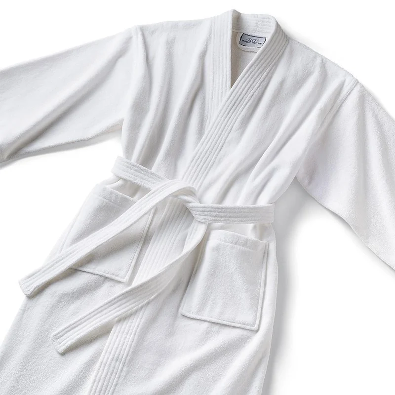 Monogrammed Velour Bathrobe - White Kimono Style