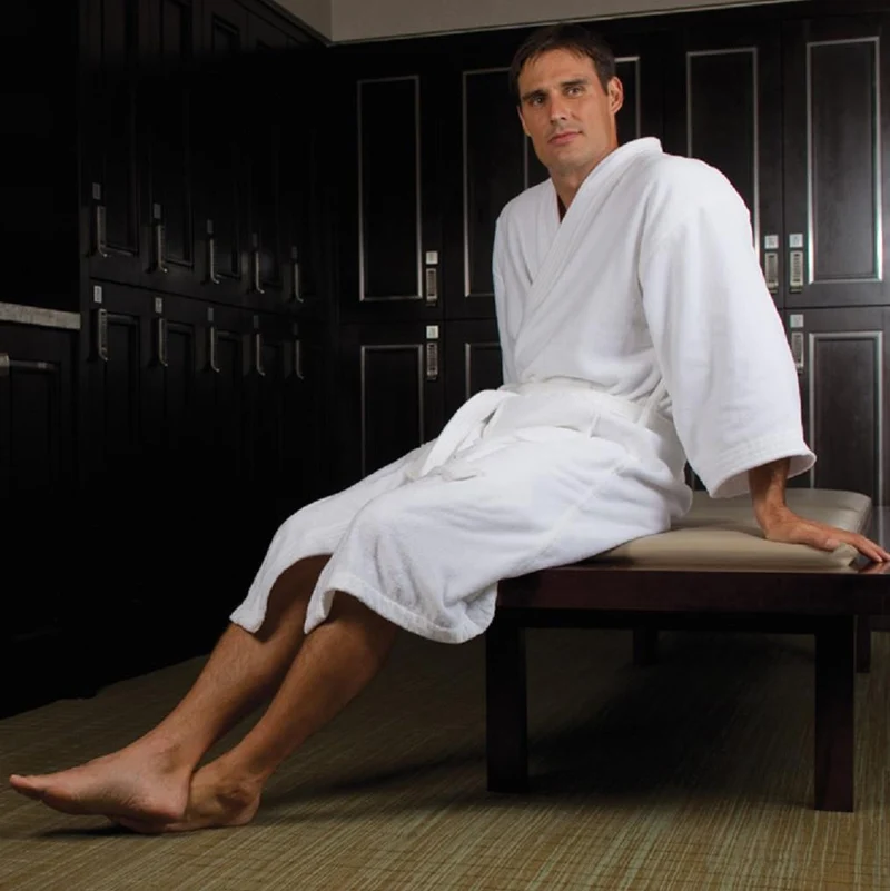 Men's Monogrammed Kimono Style Terrycloth Bathrobe - White