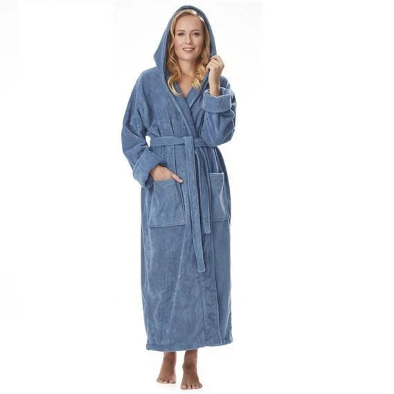 Womens Organic Cotton Hooded Full Length Bathrobe